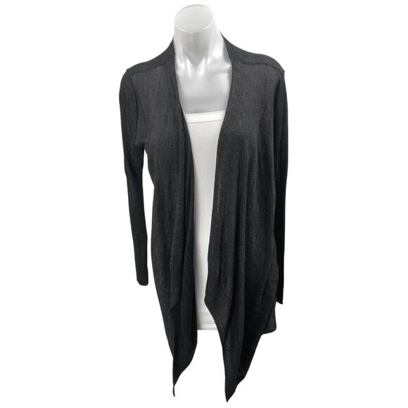 Jennifer Lopez Women's Black Metallic Open Front Long Sleeve Cardigan Sweater M - Picture 1 of 5